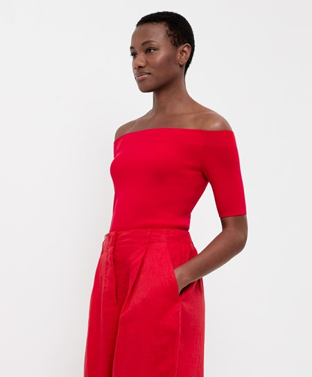 Bright Red Oysho Knit Off-shoulder Top | SLNV24168