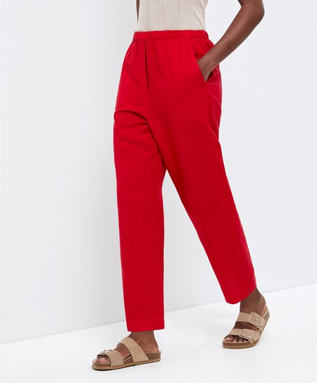 Bright Red Oysho Slim Fit Linen Trousers | XGAJ06954