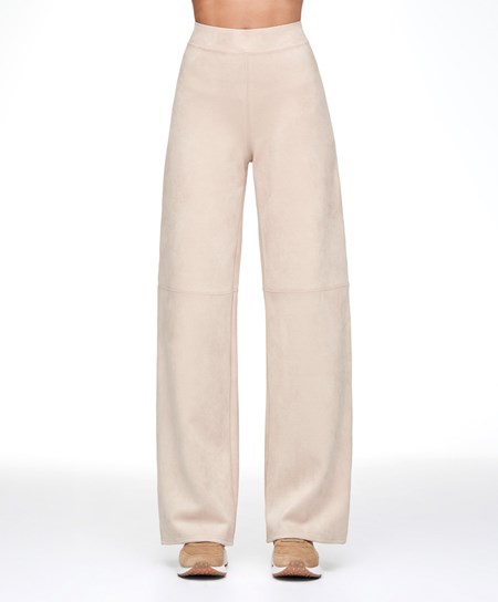 Brown Oysho Suede-effect Straight-leg Trousers | LGEF37610