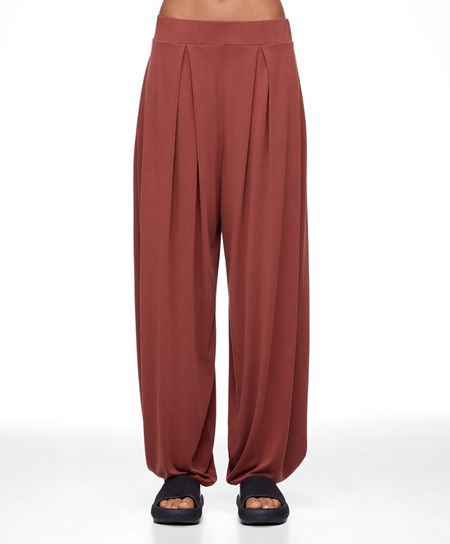 Brown Oysho Wide-leg Draped Modal Trousers | HWQI69714