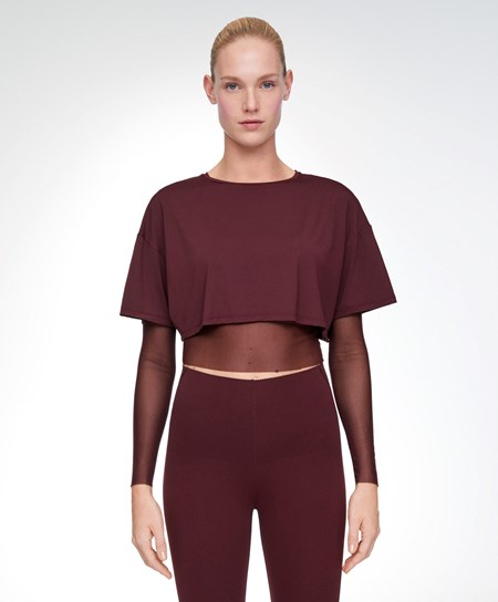 Burgundy Oysho Double Mesh Top | AWZR60142