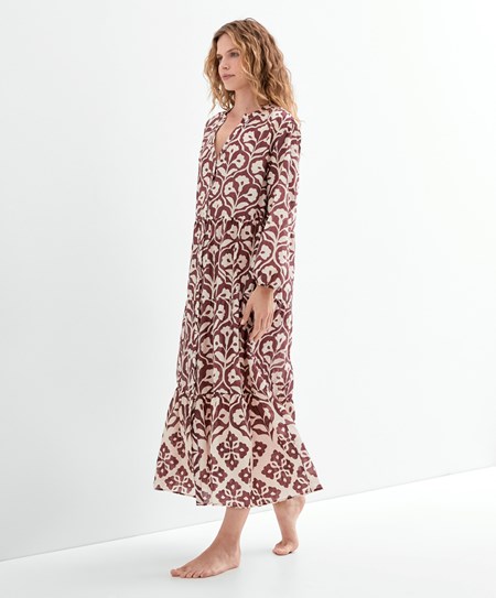 Chocolate Oysho Printed 100% Cotton Tunic Dress | MAOX97254