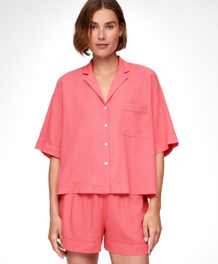 Coral Pink Oysho Linen Short-sleeved Shirt | BOVW97568