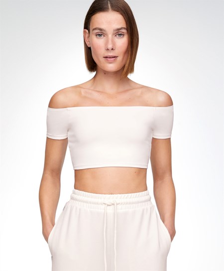 Cream-white Oysho Comfortlux Off-the-shoulder Top With Cups | BJOV89746