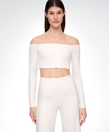 Cream-white Oysho Comfortlux Off-the-shoulder Top With Cups | QOGC67012