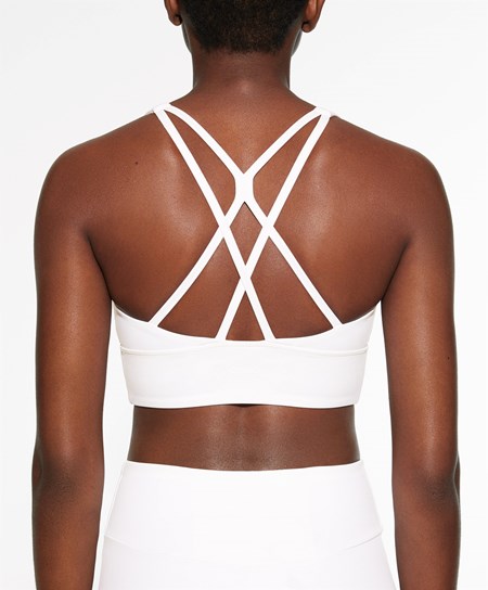 Cream-white Oysho Medium-support Sports Bra With Cups | FWLI14983