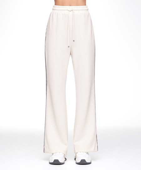 Cream-white Oysho Stripe Modal Flare Trousers | JFRK95078