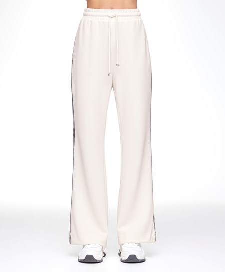 Cream-white Oysho Stripe Modal Flare Trousers | UGIF71428