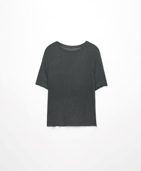 Dark Anthracite Oysho Extra-fine Short-sleeved T-shirt | CWLD53247