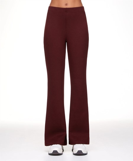 Dark Aubergine Oysho Interlock Flare Trousers | GMWP93058