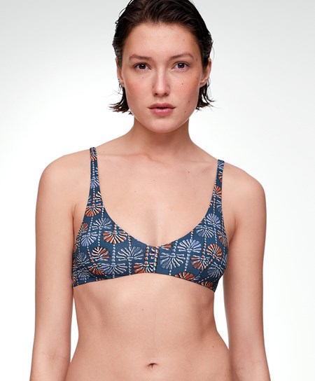 Dark Blue Oysho Palm Tree Halter Bikini Top | GKJF93158