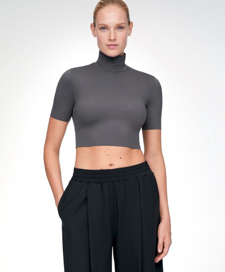 Dark Lead Grey Oysho Perfect-adapt Crop Top With Raised Neck | MQTL30864