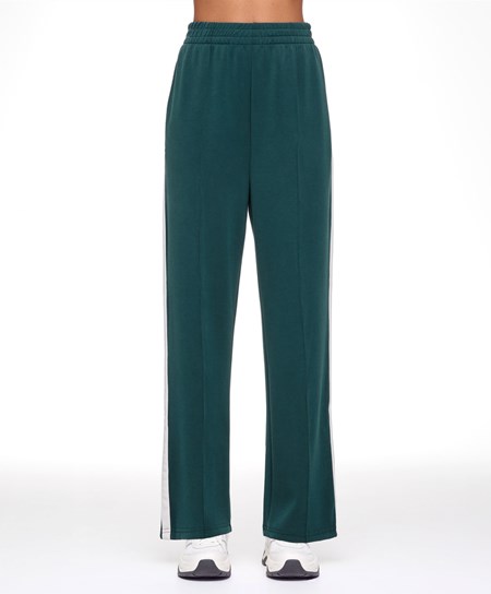 Dark Turquoise Oysho Soft Touch Modal Trousers With Straight Leg And Stripe | MILC12768