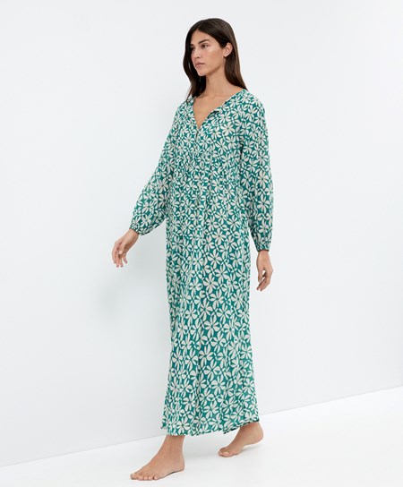 Duck Green Oysho Printed 100% Cotton Tunic Dress | DTMG58640