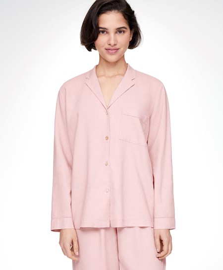 Dusty Pink Oysho Long-sleeved Linen Shirt | FHSM35902