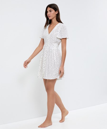 Ecru Oysho Short Polka Dot Dress | PEHZ16749