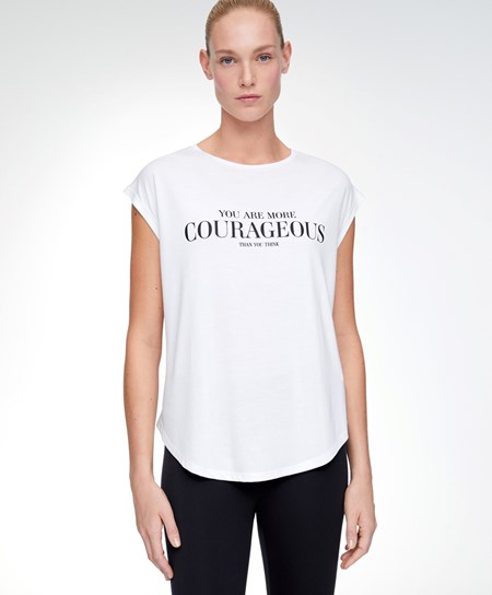 Ecru Oysho Sleeveless Modal T-shirt With Text | FYPG03859