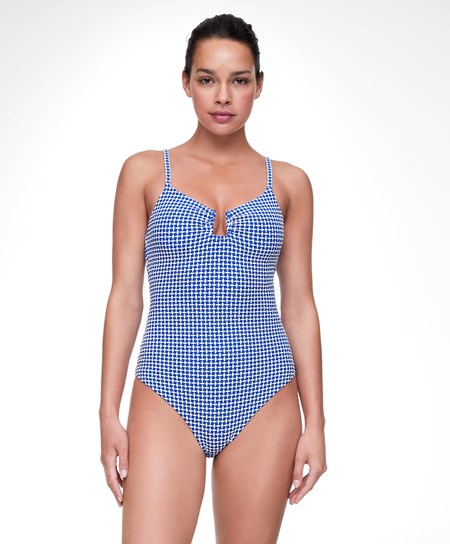 Electric Blue Oysho Ditsy Geometric U-notch Neckline Swimsuit | JYUB63870