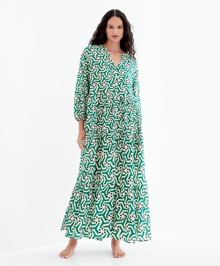 Emerald Green Oysho Printed Cotton Tunic Dress | GMRY10837