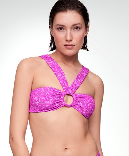 Fuchsia Oysho Jacquard Bandeau Bikini Top | VWDN85216