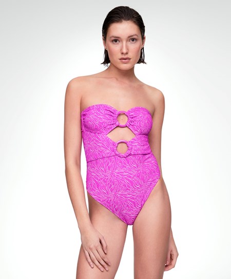 Fuchsia Oysho Jacquard Cut-out Swimsuit | MEIQ17395