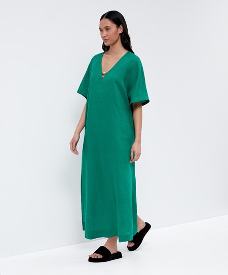 Green Oysho 100% Linen Tunic Dress | JOIQ81673