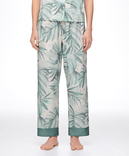 Green Oysho Tropical Leaf Satin Trousers | CHGK18453