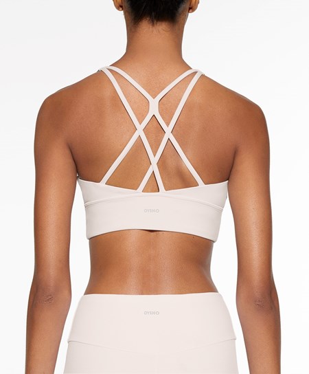 Ivory Ecru Oysho Medium-support Sports Bra With Cups | YMRK41973