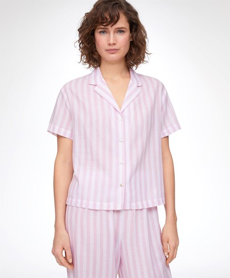 Lavender Oysho Stripe 100% Cotton Short-sleeved Shirt | DIBM69280