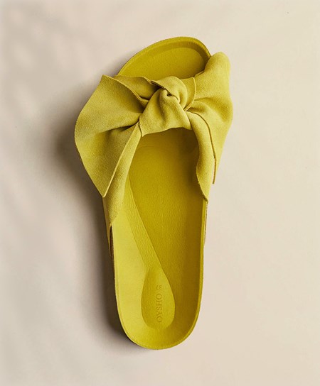 Lime Oysho Leather Bow Sandals | MSIH04378