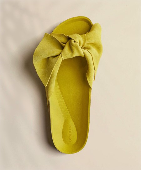 Lime Oysho Leather Bow Sandals | YMUJ51394