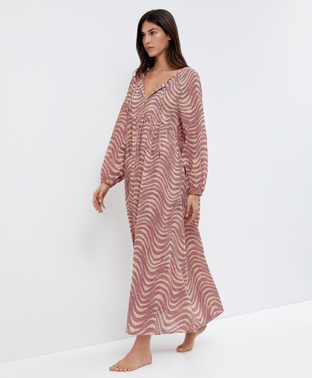 Maroon Oysho Printed 100% Cotton Tunic Dress | MDJQ42591