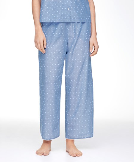 Mid-washed Blue Oysho 100% Cotton Plumeti Trousers | HTQA64321