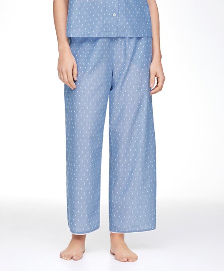 Mid-washed Blue Oysho 100% Cotton Plumeti Trousers | JAMF70415