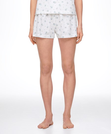 Mid-washed Blue Oysho 100% Cotton Plumeti Printed Shorts | MECK48902