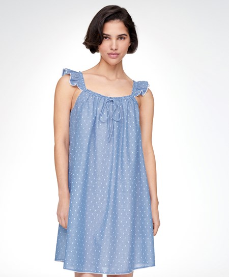 Mid-washed Blue Oysho Plumeti Short Nightdress | IVZD96052