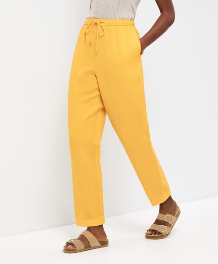 Mid-yellow Oysho Linen Relaxed Fit Trousers | ZMOE48719