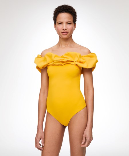 Mid-yellow Oysho Ruffle Bandeau Swimsuit | TBWK86513