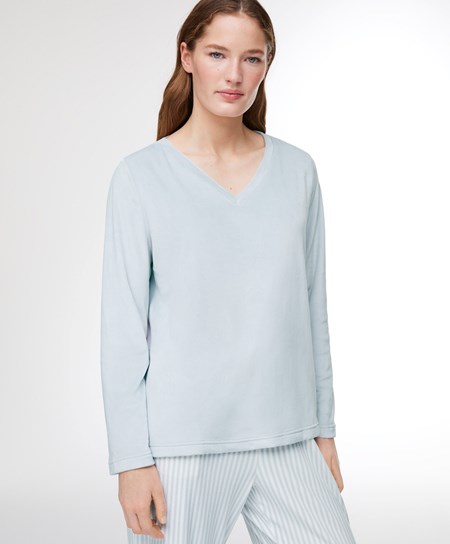 Misty Blue Oysho Velour Long-sleeved T-shirt | JHGT27194