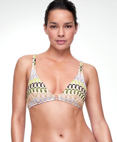 Natural Oysho Crochet Halterneck Bikini Top | LBAM31502