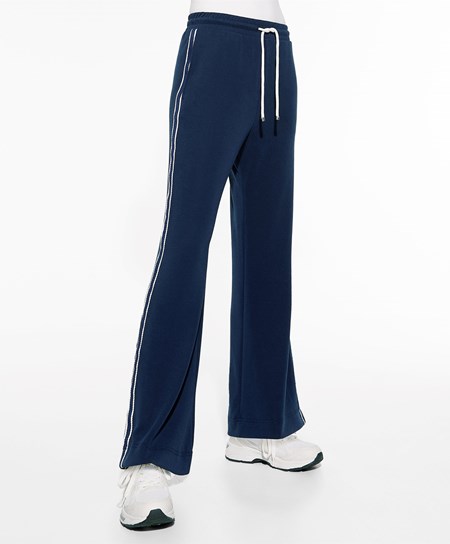 Navy Blue Oysho Stripe Modal Flare Trousers | JGZM67350