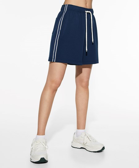 Navy Blue Oysho Striped Soft Touch Modal Bermuda Shorts | SEGF89150