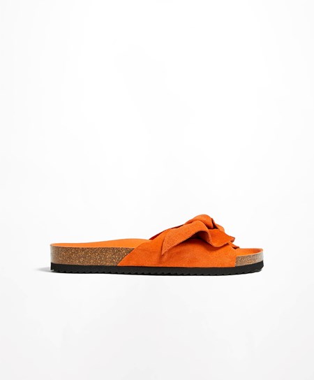 Orange Oysho Leather Bow Sandals | EUZI51493