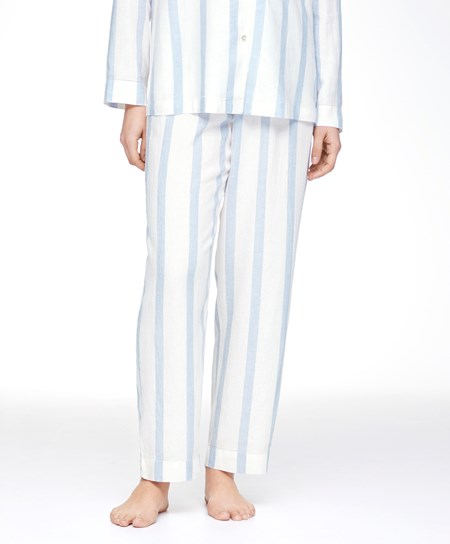 Pale Ecru Oysho Linen Stripe Trousers | BDEG79406