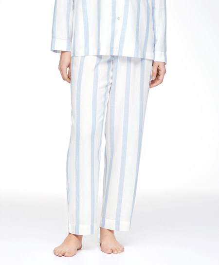 Pale Ecru Oysho Linen Stripe Trousers | TZMB43186