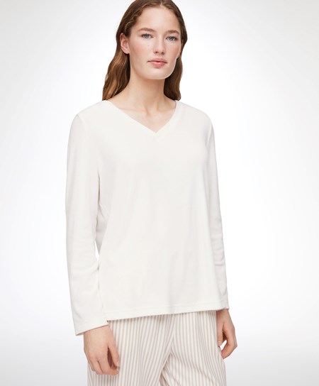 Pale Ecru Oysho Velour Long-sleeved T-shirt | IHBD45097