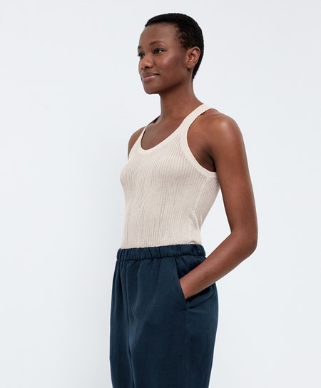 Pale Sand Oysho Semi-sheer Knit Vest Top | PVTE26357