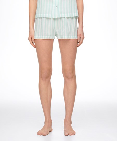 Pastel Aqua Green Oysho 100% Cotton Stripe Shorts | BKXP85216