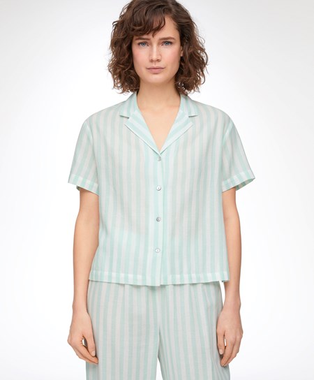 Pastel Aqua Green Oysho Stripe 100% Cotton Short-sleeved Shirt | EOKQ12386