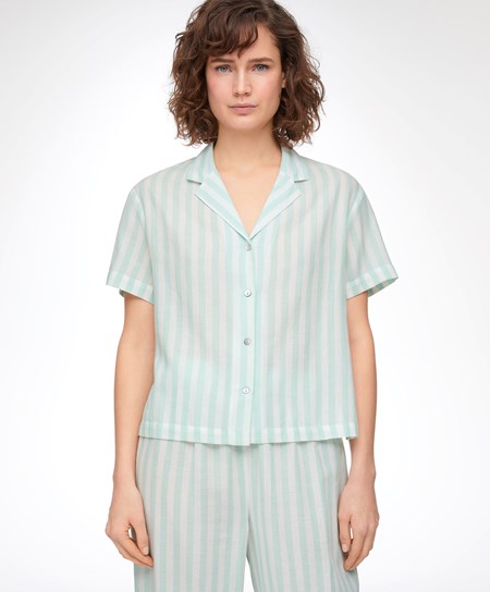 Pastel Aqua Green Oysho Stripe 100% Cotton Short-sleeved Shirt | KVWB63572